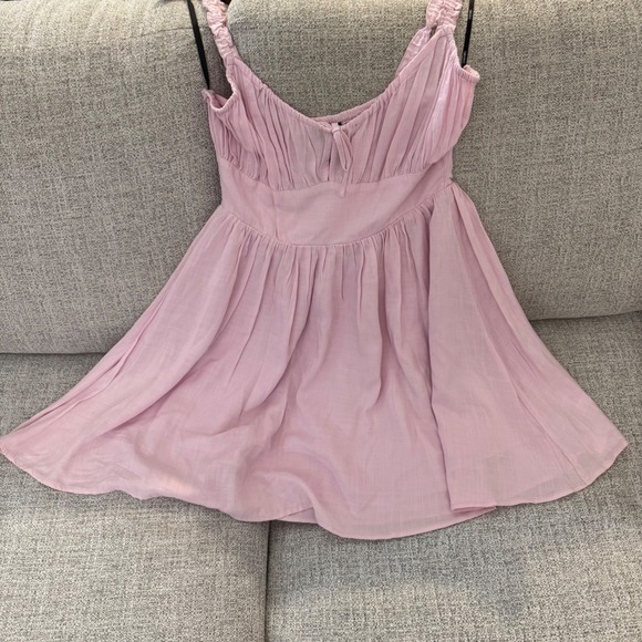 NWT Forever 21 Light Pink Mini Dress Smocked Sundress Tie Front Sleeveless SZ L - Picture 8 of 8